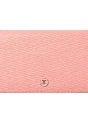 Chanel Wallet Long Coco Mark Button Motif Leather Rose
